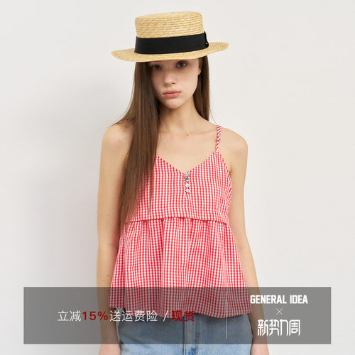 【折扣】General idea 韩国正品带背心短款格子可外穿宽松无袖上