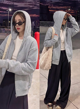 真维斯灰色开衫外套女2026新款春季爆款小个子休闲连帽卫衣女AA