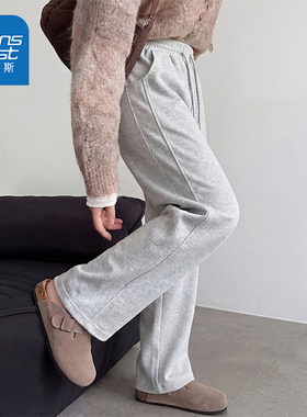 真维斯灰色裤子女2026新款春季爆款女士拼接宽松直筒运动卫裤AA