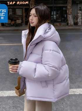 真维斯紫色棉服女款2025新款冬女士连帽棉袄巨好看的冬装外套厚AA