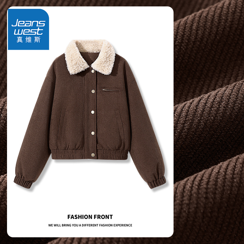 真维斯翻领外套夹克女秋冬季新款