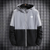 兰瑟姆三叶草2025秋季 连帽运动风衣外套男女三条杠休闲夹克冲锋衣