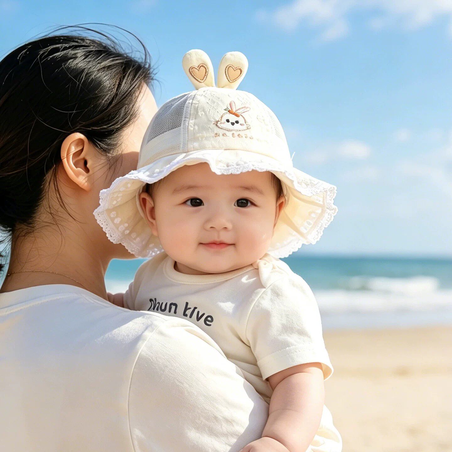 婴儿帽子夏季薄款小月龄女童网眼太阳渔夫帽新生女宝宝防晒遮阳帽