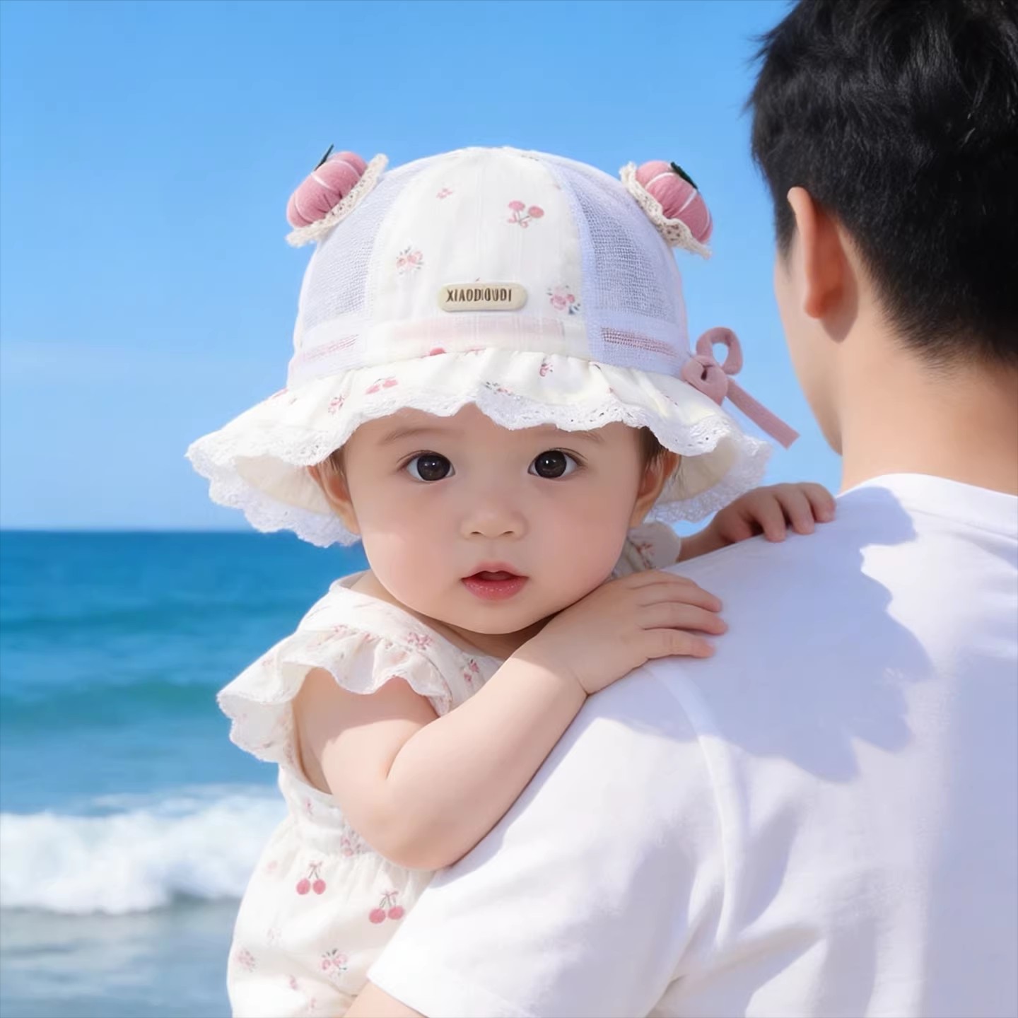 婴幼儿帽子夏季薄款透气网眼渔夫胎帽女宝宝小月龄新生儿可爱盆帽