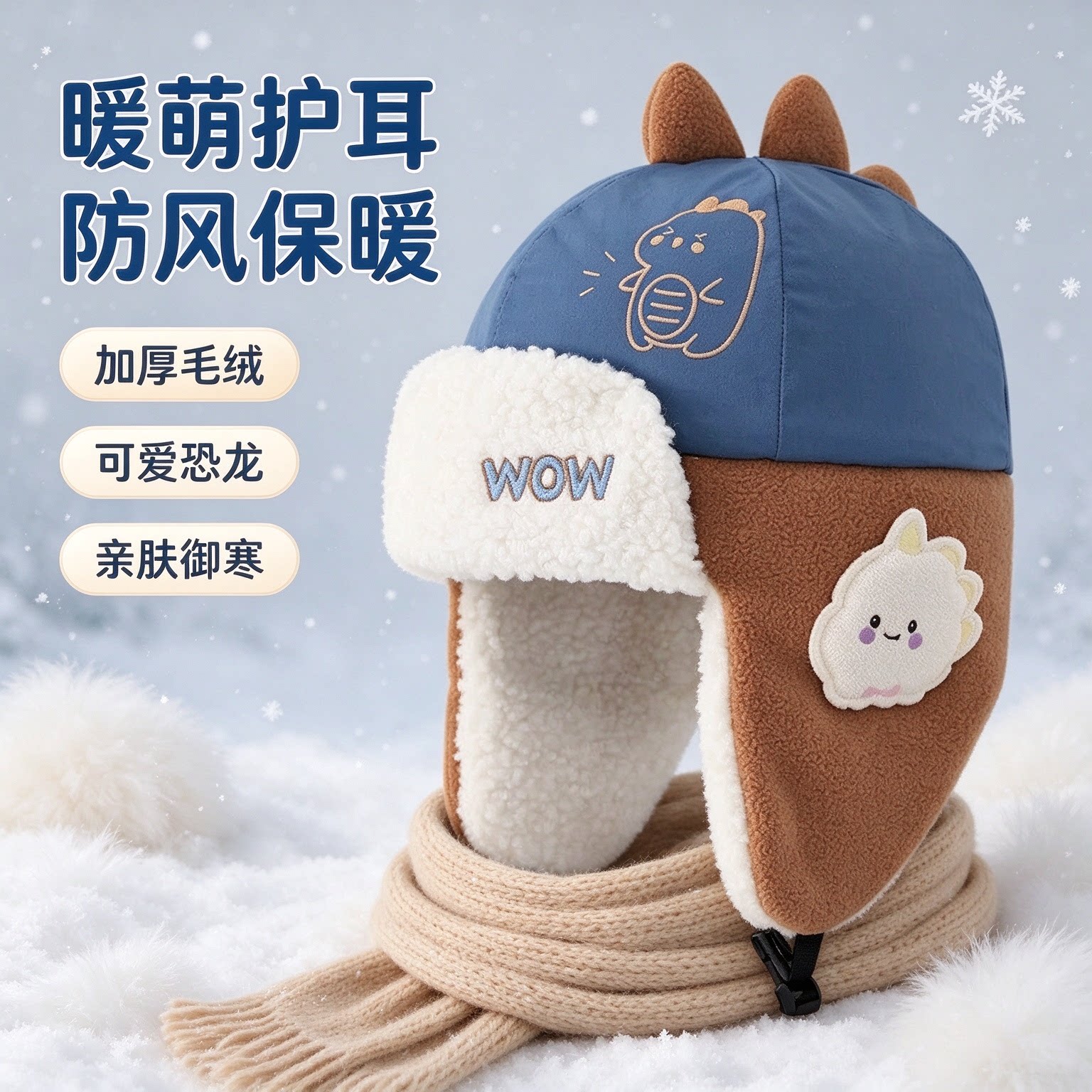 儿童加绒保暖防风护耳雷锋帽