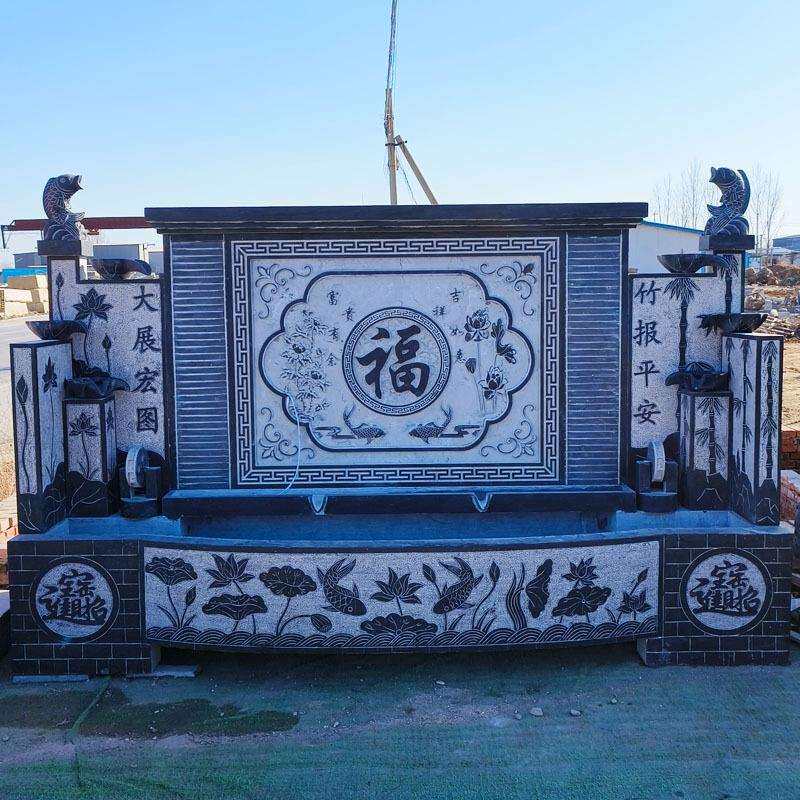 庭院石雕水幕墙水景青石影壁墙流水摆件石头石缸流水鱼池假山水系