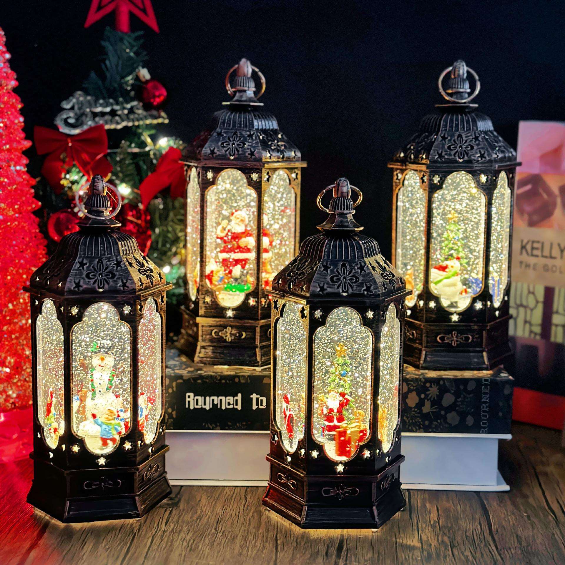 跨境新款圣诞节装饰品复古水灯LED灯内景发光小夜灯居家创意摆件