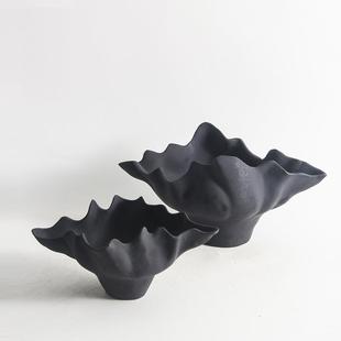 花器高级感饰品 简约现代黑色复古磨砂陶瓷花瓶摆件家居样板间软装