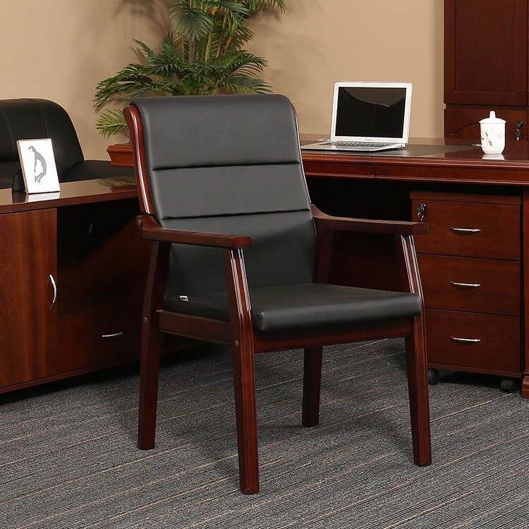 欧漫品质办公家具实木框架西皮会议椅胡桃色油漆会客椅行政会议室