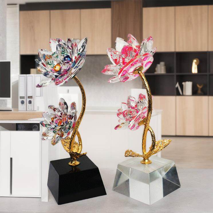 新款金属+水晶莲花摆件手机眼镜珠宝柜台客厅创意装饰品家居用品