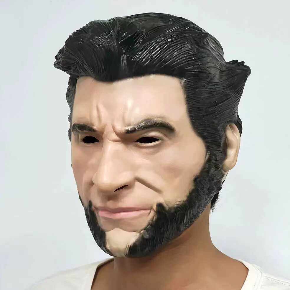 狼叔面具cos金刚狼人物头套黑发大胡子男士搞笑脸演出派对道具