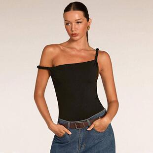 Women's Minimalist Black Asymmetrical Twisted Strap Slim Fit