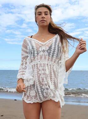 Women's Colorblock Embroidery Cover Up, Casual Long Sleeve C