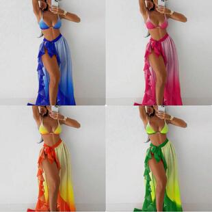 Women'S Gradient Color Long Dress Bikini Set, Backless High