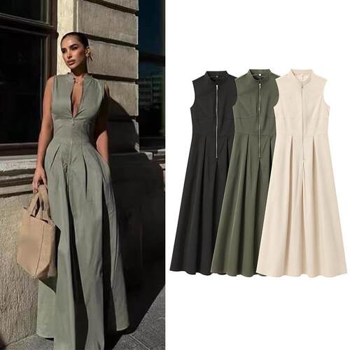 Women's High-end Sleeveless V-neck Waist Pendulum Dress Wome