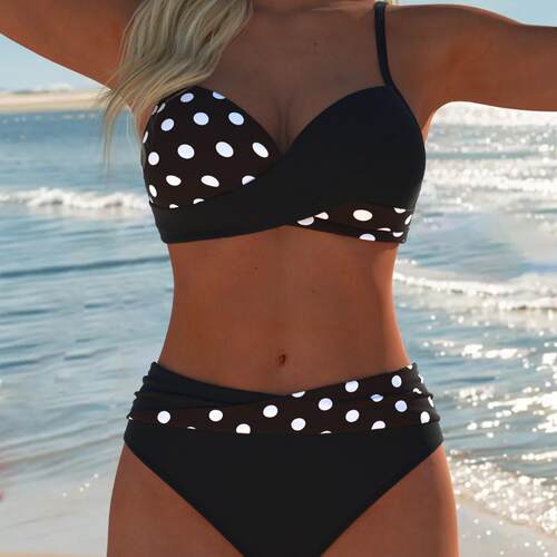 Fashionable Printed Bikini Set, High-Waisted Belly, Fashion