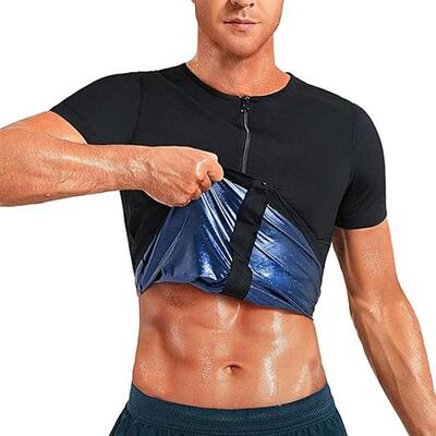 Men's Solid Zip Front Top, High Stretch T-shirt, Tummy Contr