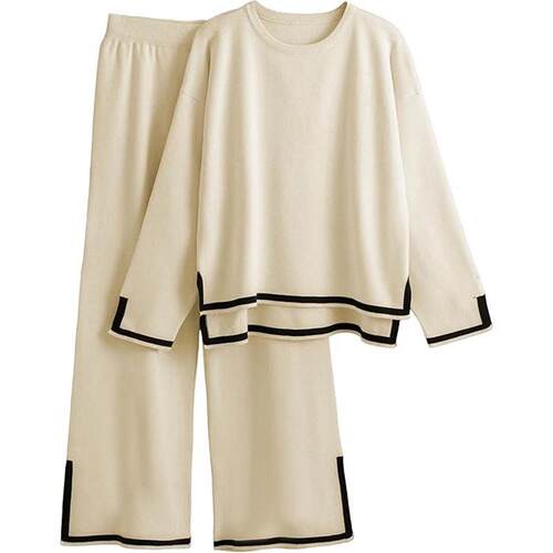 Womens Sweater Set - Casual Longsleeve Knit Crewneck Top &