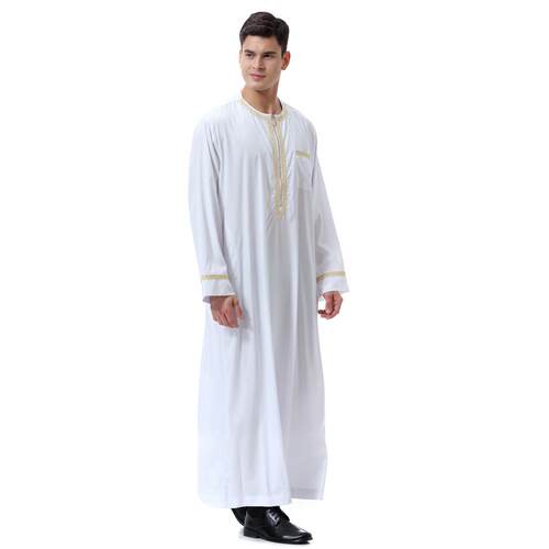 Men's Moroccan Islamic Clothing, Round Neck Silver Color Emb