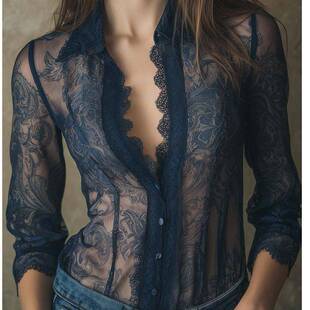 Elegant Paisley Print Chiffon Blouse with Lace Trim for Wome