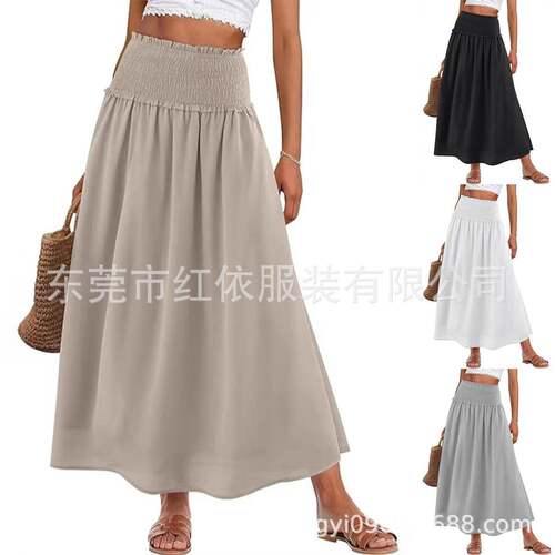 Maxi Skirts for Women Smocked Elastic High Waisted Casual Sw