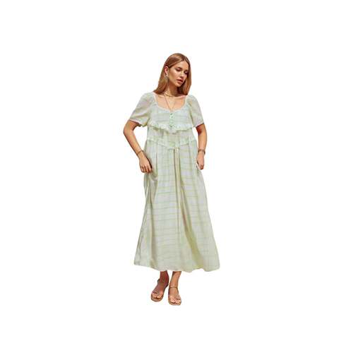 Women Long Dress, Elegant Short Sleeve Low-cut Backless Soli