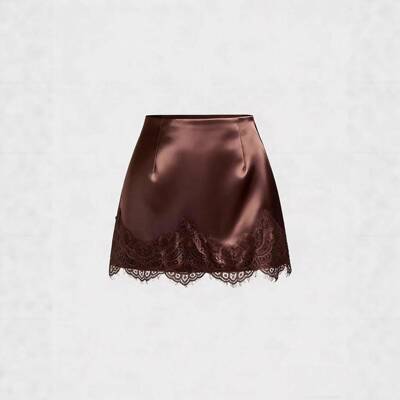 Womens French Retro Satin Floral Patchwork Skirt Elegant