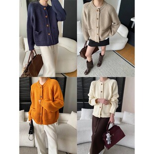 毛衣外套 司南 复古卷边粗棒针织开衫 插肩袖 SN8300 慵懒风设计感