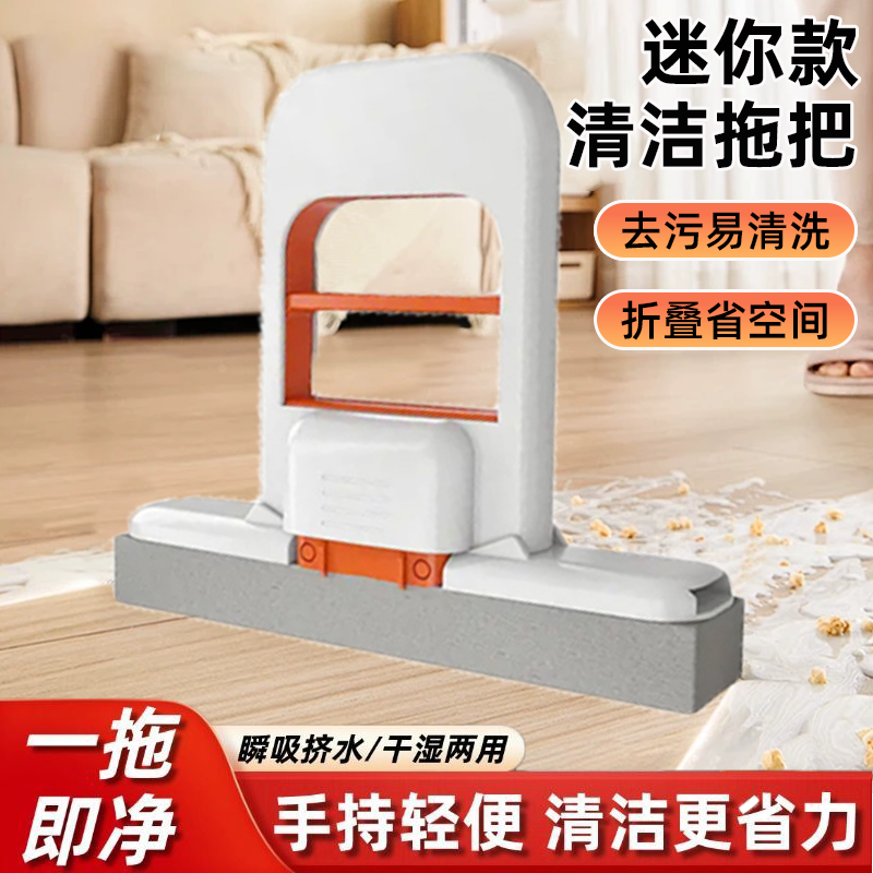 迷你拖把家用擦地拖地两用干湿两用吸水海绵拖把卫生间去污多功能