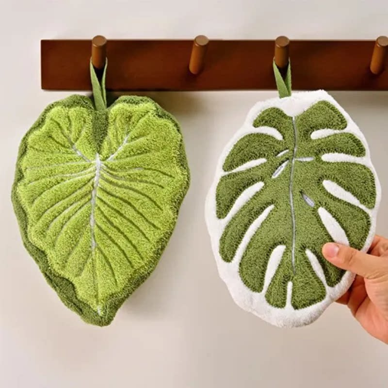 龟背竹叶子擦手巾可挂式家用厨房加厚吸水毛巾植物手帕强力吸水