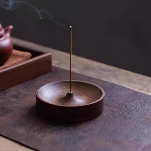黑胡桃木香盘圆底座线香香熏茶桌立式香薰简单熏香盒香道居家好物