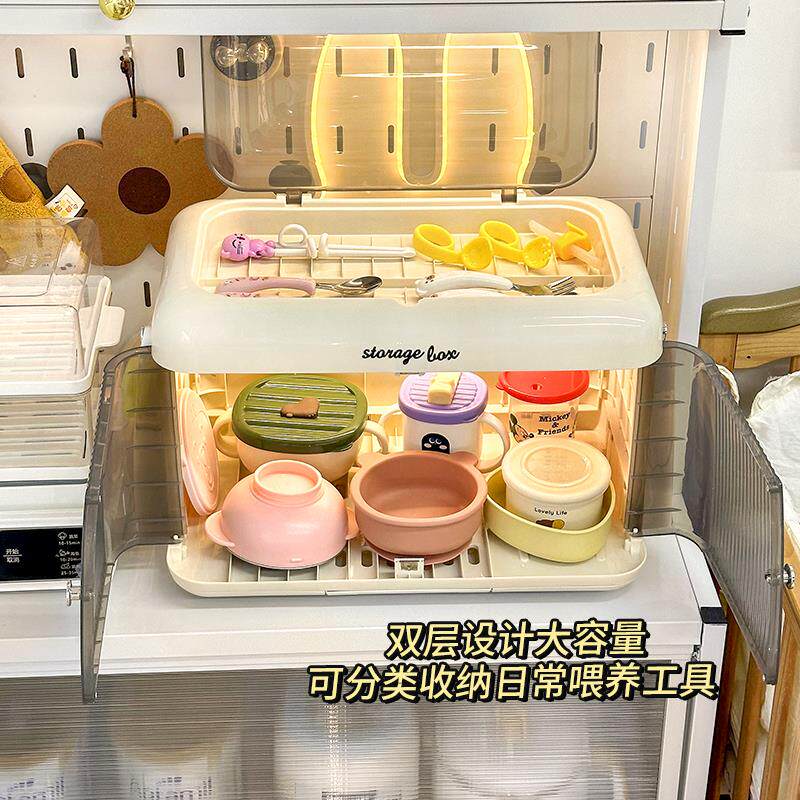 奶瓶收纳盒宝宝婴儿餐具收纳箱带盖子沥水架喂养台上收纳副食品置