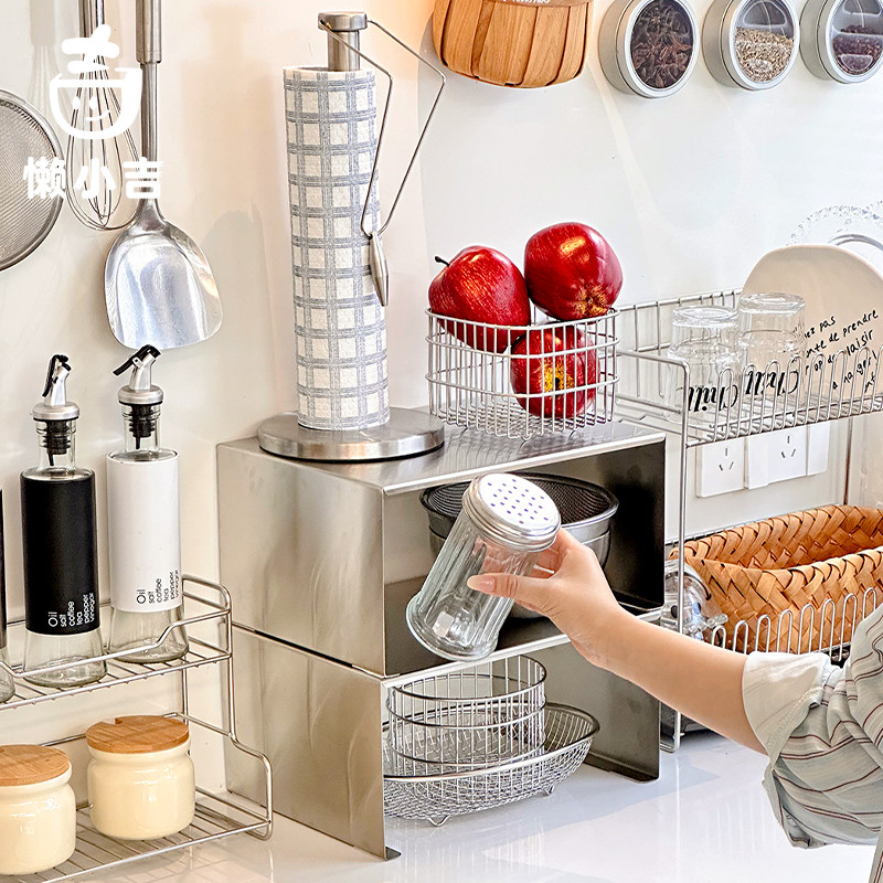 厨房台面304不锈钢调料架家用灶台置物架碗碟架放调味料瓶收纳架