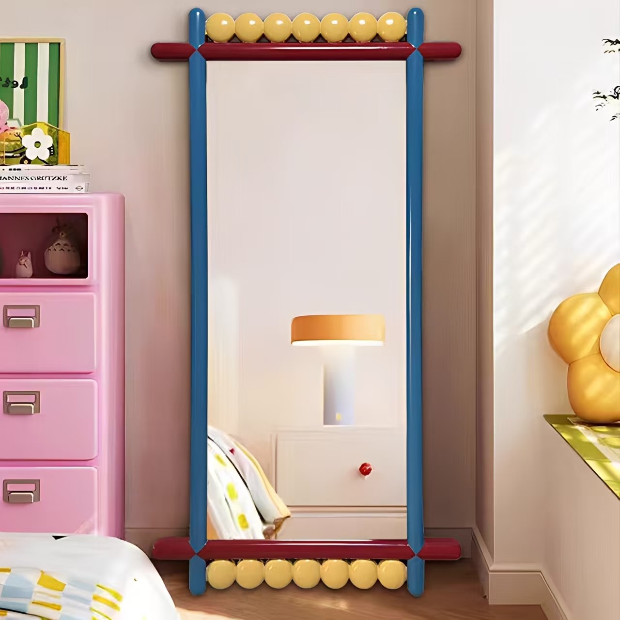 网红多巴胺全身镜高档酒店客厅落地镜定制不规则创意艺术镜浴室镜