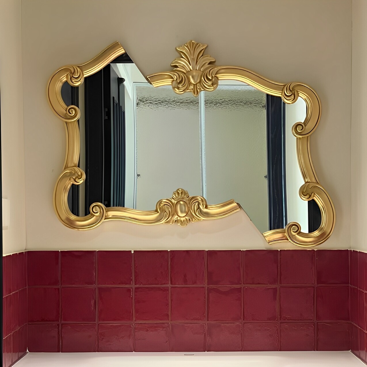 法式浴室镜复古雕花化妆镜美式卫生间镜子洗漱台壁挂梳妆镜装饰镜