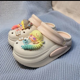 可爱卡通泡泡洞洞鞋女士夏季室内外穿厚底增高两穿防滑包头凉拖鞋