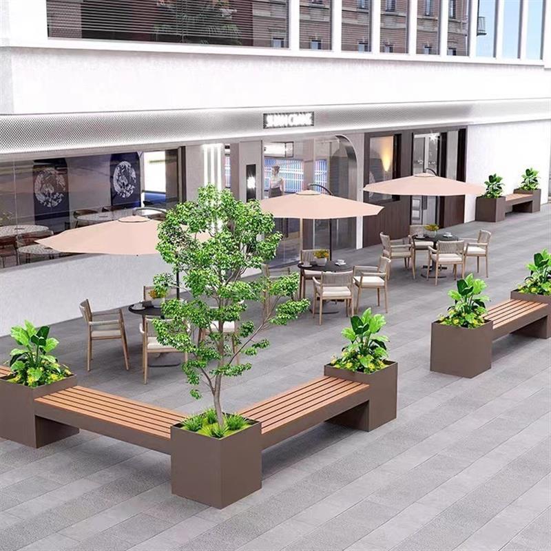 户外镀锌板室外座椅组合铁艺金属花箱商业街广场花坛花槽种植花架