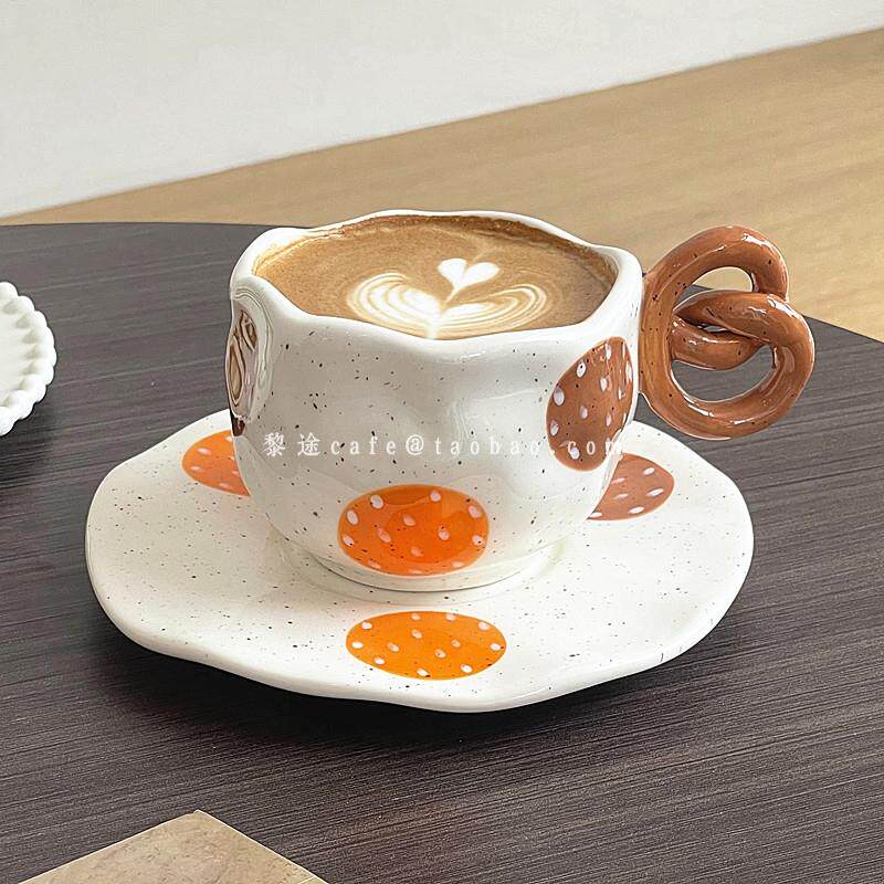 复古创意手捏饼干造型陶瓷马克杯精致下午茶拿铁拉花咖啡杯碟套装