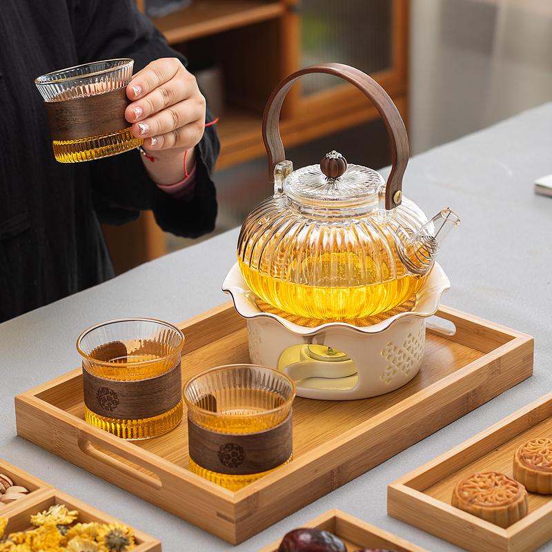 玻璃煮茶壶可明火透明养生花茶壶套装耐高温玻璃家用煮茶炉温茶器