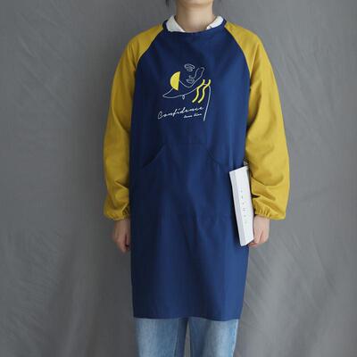 111v文艺撞色防水罩衣批发布学生围裙长袖画画防油污家用厨房