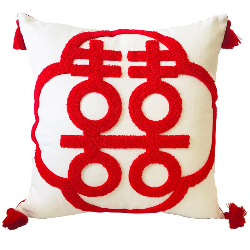 39n结婚抱枕婚房红字客厅抱枕套结婚装饰喜字方形中式结婚沙发靠