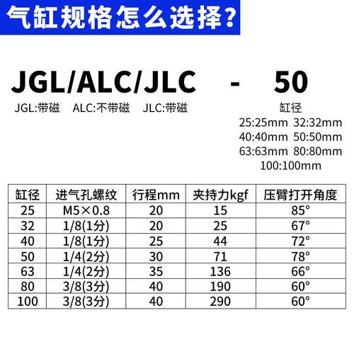ALC杠杆气缸25/32/40/50气动JLC夹紧摇臂压紧空压机械JGL夹具气缸