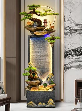 流水生财摆件客厅假山水幕墙喷泉公司风水轮落地摆件乔迁开业礼品