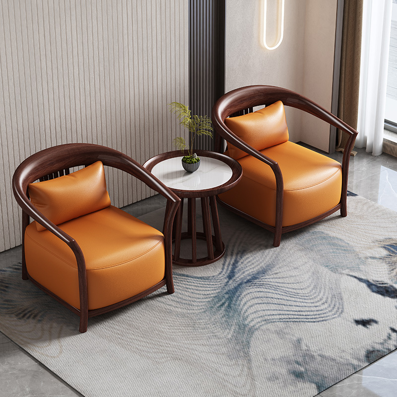 乌金木休闲椅圈椅三件套新中式大客厅实木沙发椅阳台太师椅接待椅