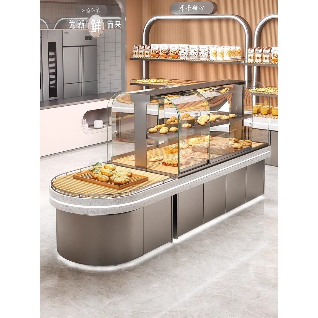 不锈钢面包柜中岛柜面包展示柜商用冷藏蛋糕店模型柜烘焙店边柜台