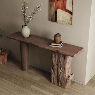 中古风实木玄关桌入户靠墙端景台客厅民宿酒店走廊仿真石条案装饰