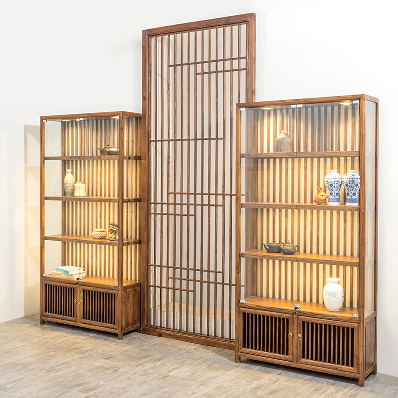 实木珠宝玻璃茶叶柜子展示柜饰品首饰柜台展柜老榆木新中式陈列柜