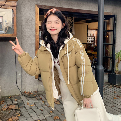 鸭鸭假两件百搭连帽学生羽绒棉服