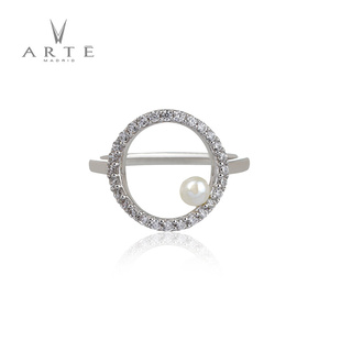 艾尔蒂925银天然淡水珍珠圆形指环女时尚 ARTE 珍珠优雅百搭戒指