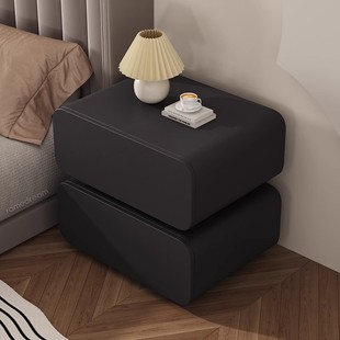 床头柜简约现代奶油风实木简易皮质床边柜小型网红卧室床头收纳柜